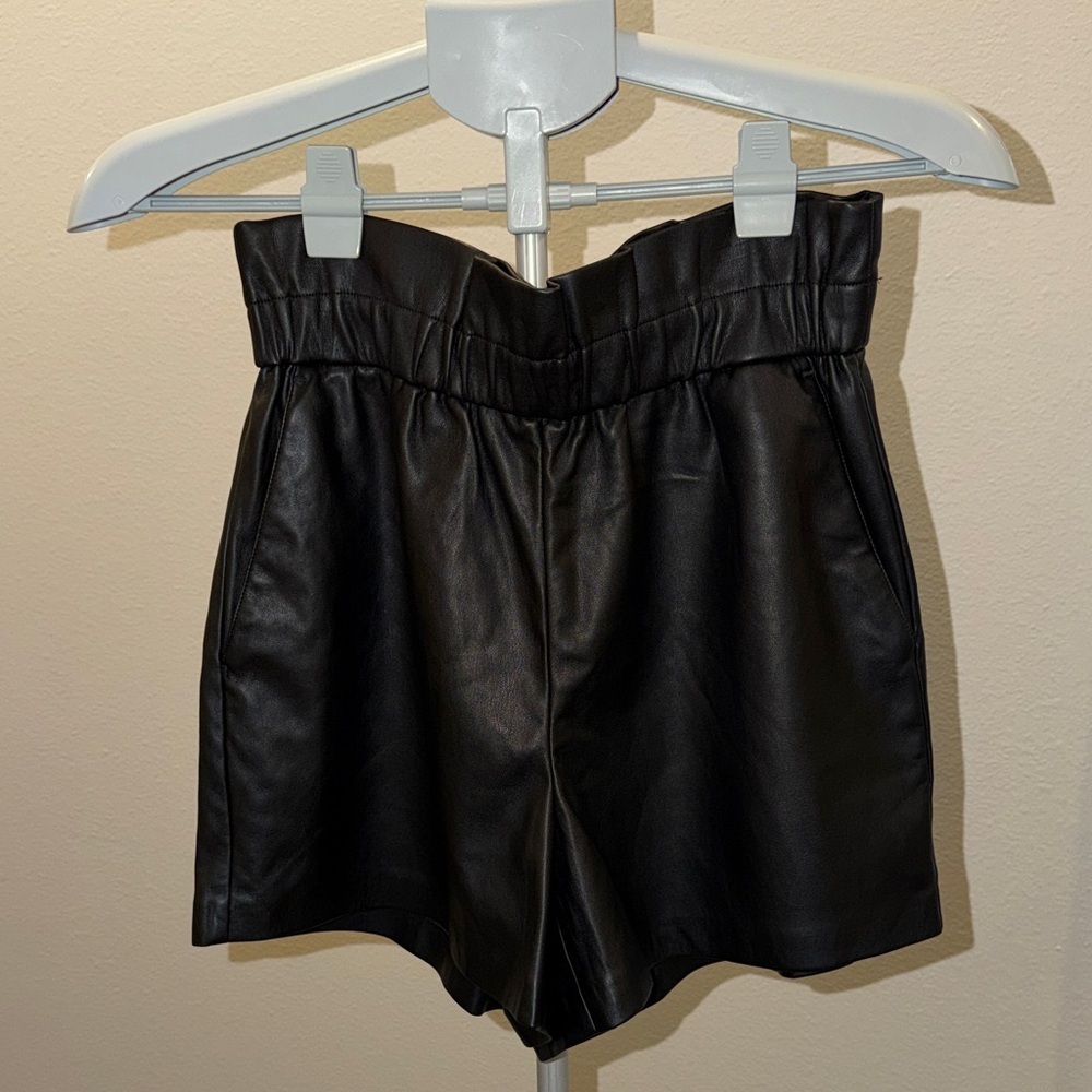 Express Black High-Waist Faux Leather Paperbag Shorts